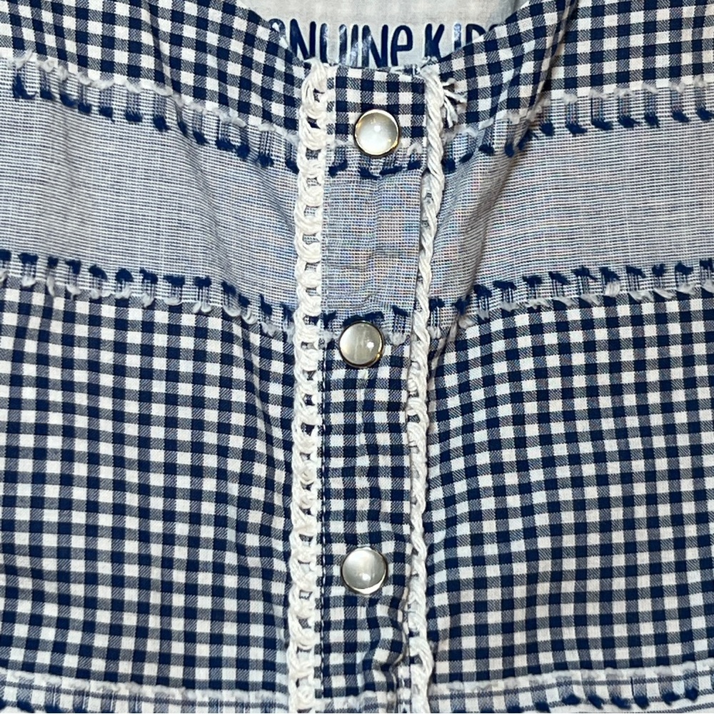 Genuine Kids By Oshkosh Navy And White Checkered Girls 5T PuffyDress Pearl Snaps - Picture 13 of 16